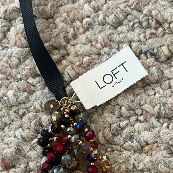 NWT Elegant LOFT Beaded Necklace with Black Ribbon - Picture 2 of 4